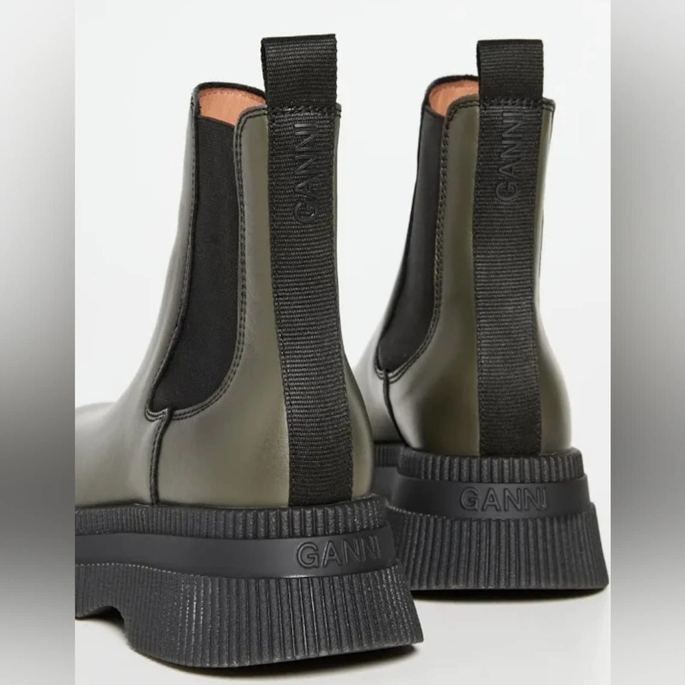 NWOB GANNI - Creepers Leather Chelsea Boots - Kalamata Olive Green - EU 40/US 10 - Picture 4 of 16
